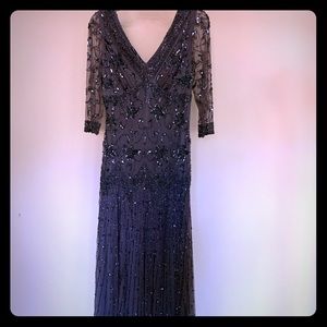 3/4 sheer sleeve beaded midi dress